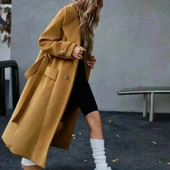 Khaki Casual Women's Oversized Double-Breasted Coat - Picture 5 of 8